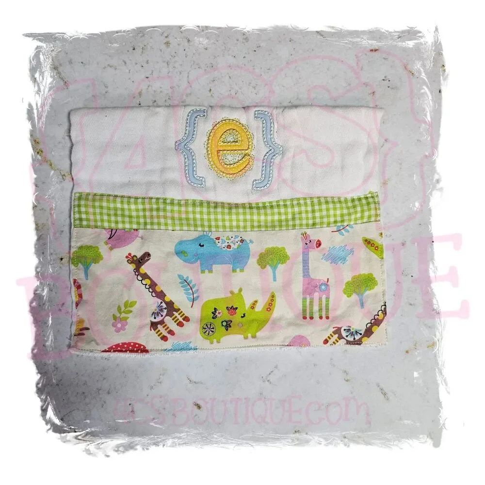 Baby Burp Cloth Embroidered Letter E Safari Animals Handmade Ready to Ship New